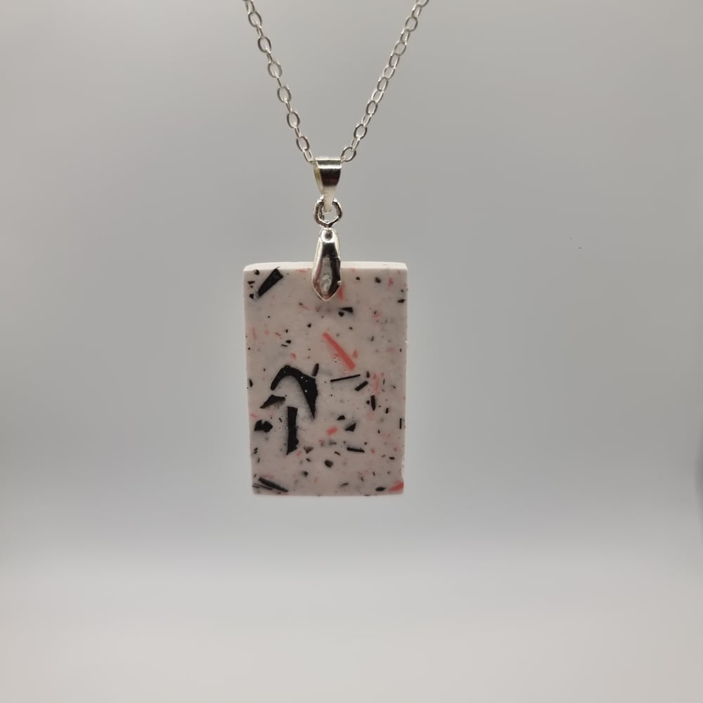 Image of White Rectangular Pendant with Pink, White and Black Terrazzo