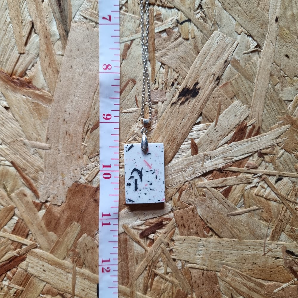 Image of White Rectangular Pendant with Pink, White and Black Terrazzo