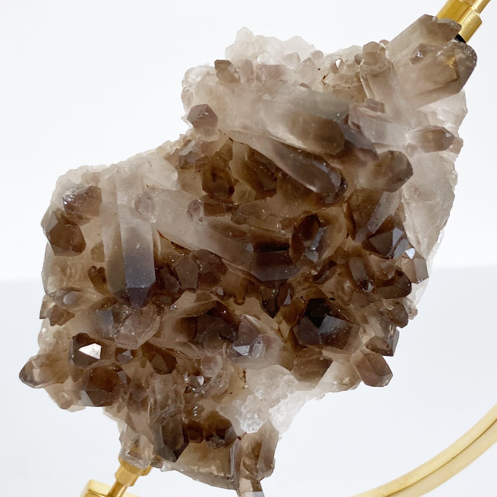 Image of Smoky Quartz Crystal Cluster no.34 + Brass Arc Stand