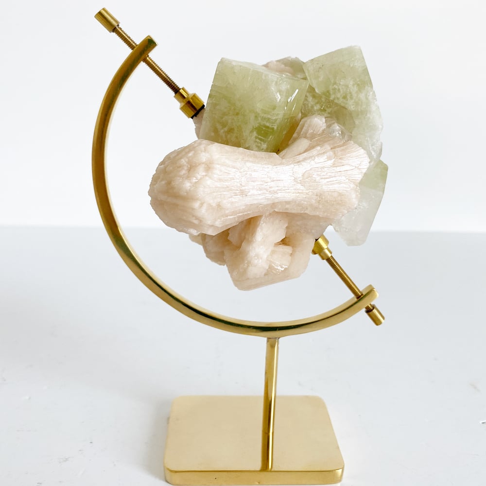 Image of Green Apophyllite/Stilbite no.24 + Brass Arc Stand