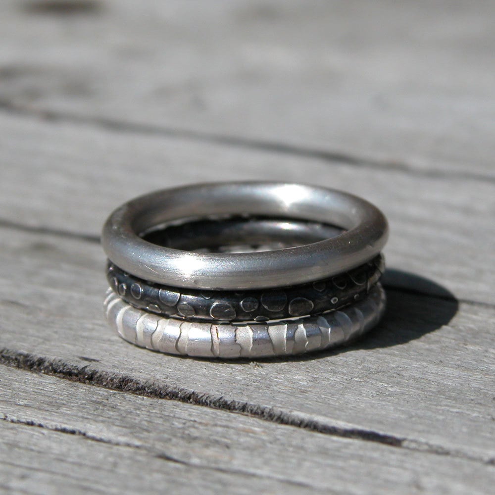 sabinea jewelry design — Stacking rings. Textured Sterling Silver. Set