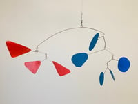Modern Mobile in Red and Blue Abstract shapes, 20" wide x 10" high