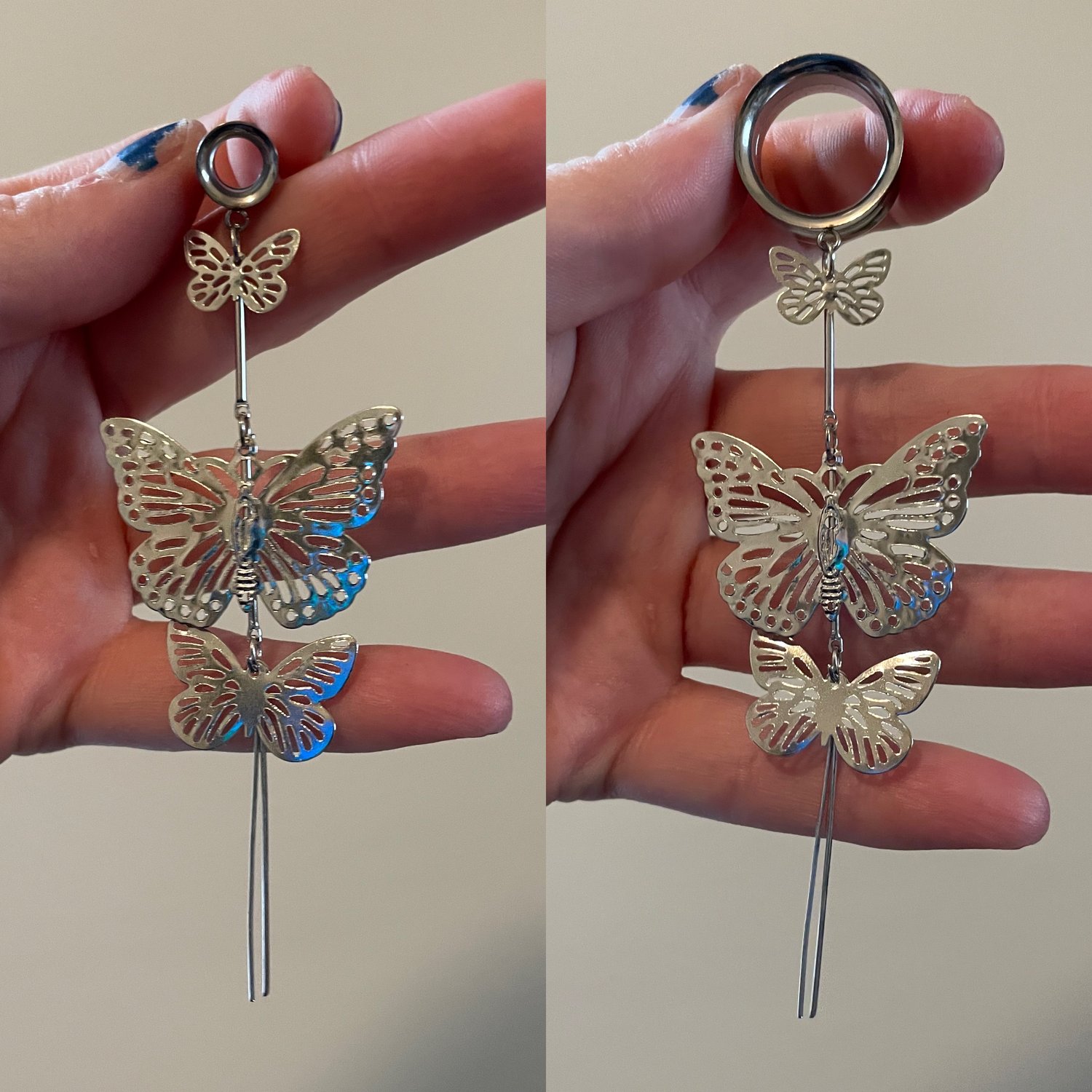 Image of Silver Tunnel Butterfly Dangles (sizes 2g-2")