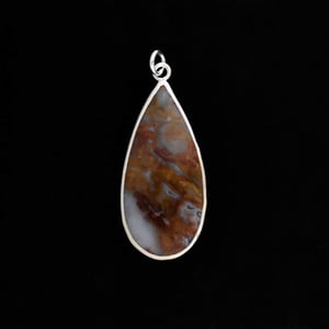 Image of Red Palm Root Agate cabochon pear shape silver necklace