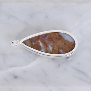 Image of Red Palm Root Agate cabochon pear shape silver necklace