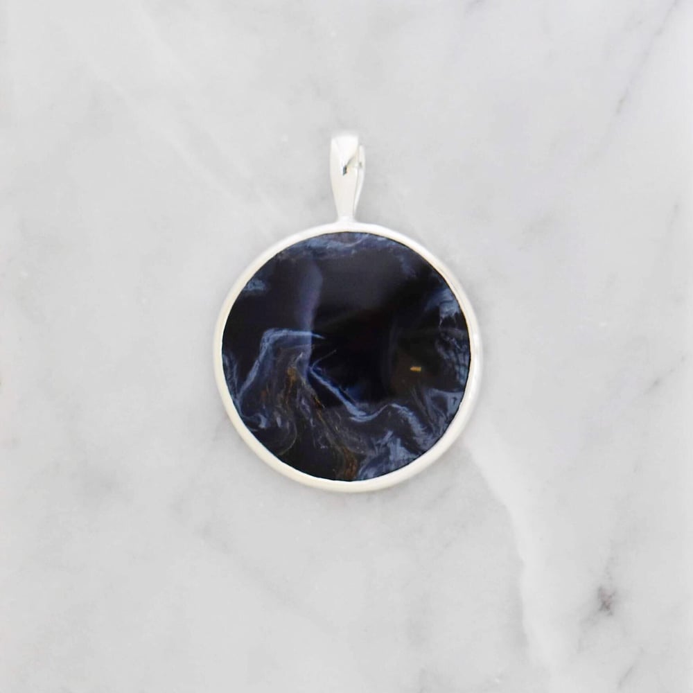 Image of  'Wild Storm' Pietersite cabochon cut silver necklace