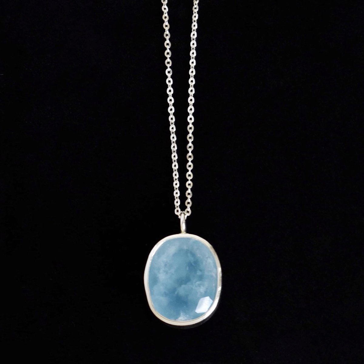 Big Icy Blue Aquamarine cushion cut silver necklace | The Dead Bird Jewelry