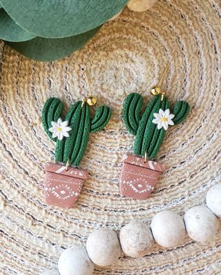 Image of White Floral Cactus Dangles
