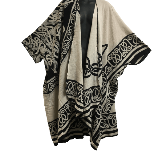 Image of Celtic Cocoon Wrap. Hand woven, hand block printed 100% Cotton.