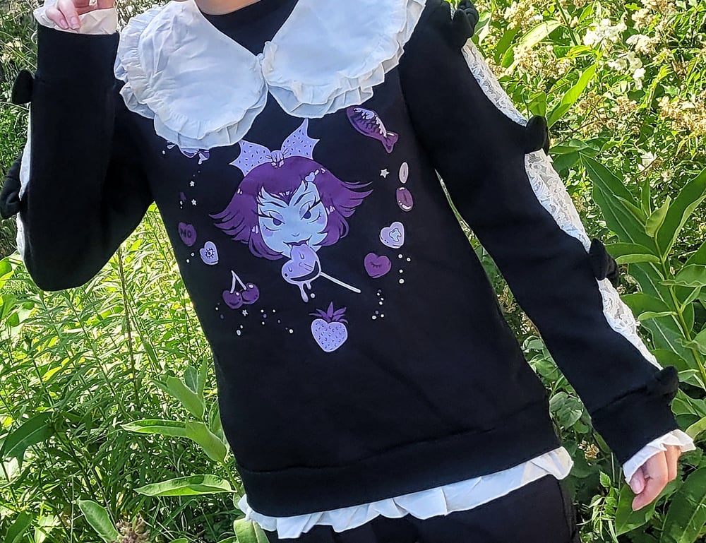 Image of "Candy Witch" Lace and Bow Detailing Black Poly-Cotton Sweater