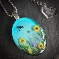Image 2 of Summer Meadow with Sunflowers Hand Painted Resin Pendant