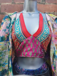 Image 1 of 💙Reversible halter top red and turquoise with pink