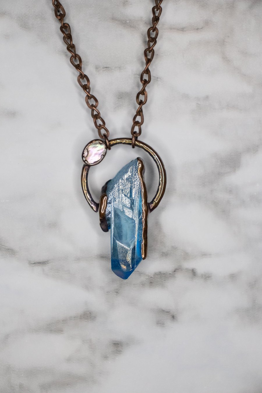 Image of Aqua Aura Quartz and Abalone Shell