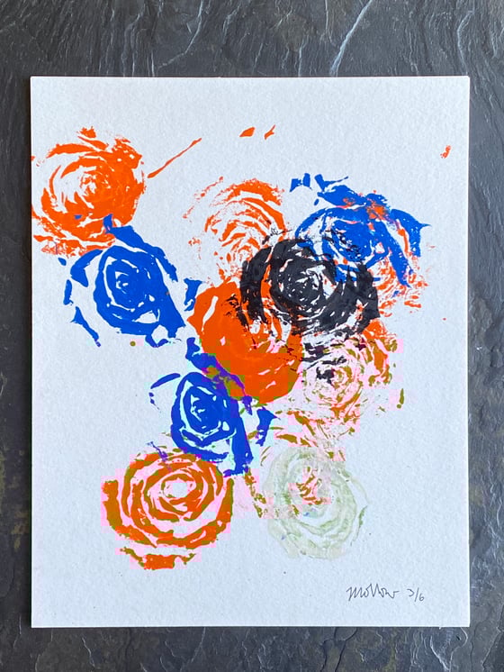 Image of orange blue black & white 3/6