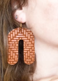 Image 2 of Leather Earrings-Saddle Tan Basket Weave