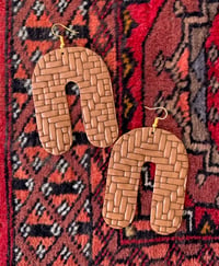 Image 1 of Leather Earrings-Saddle Tan Basket Weave