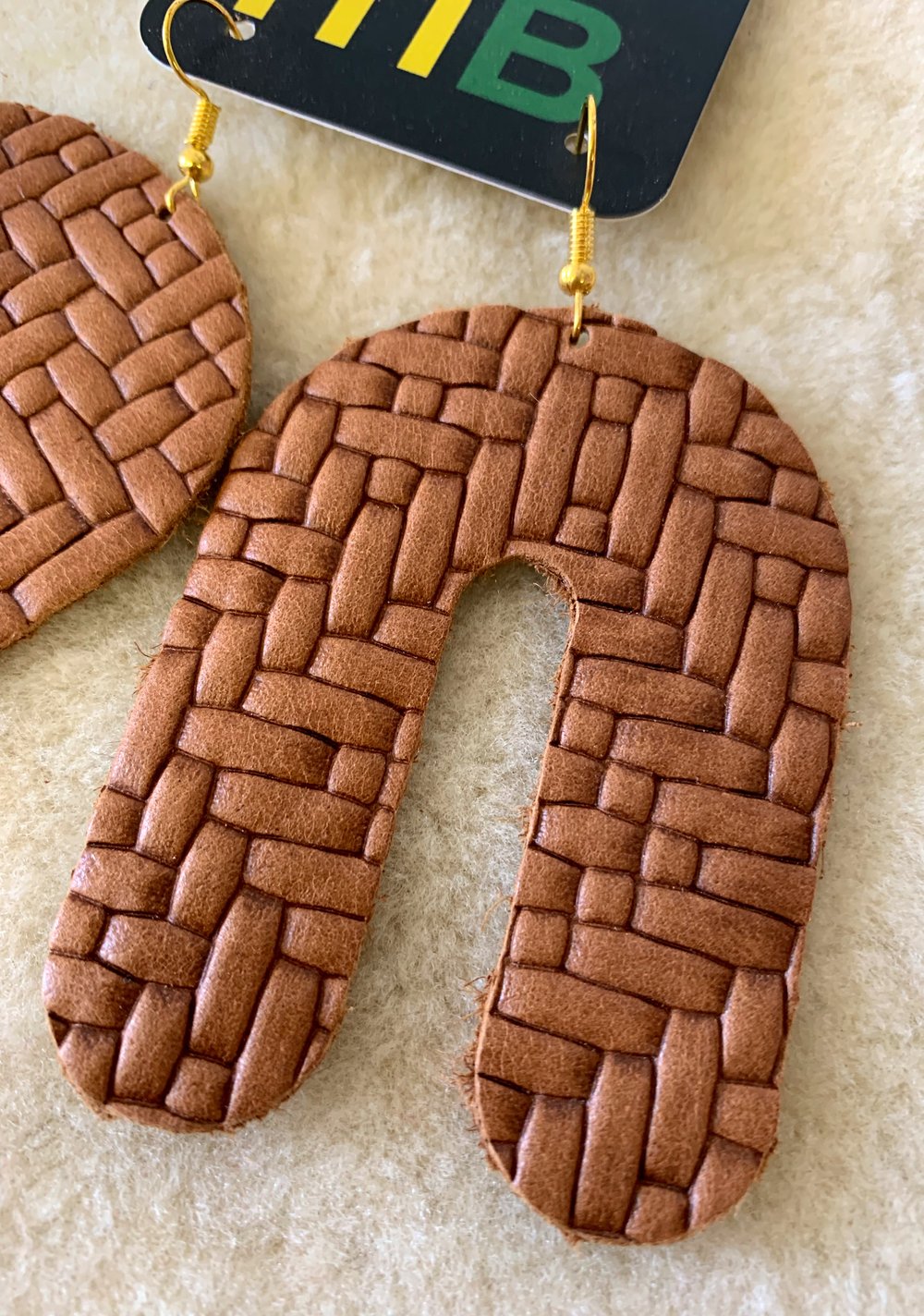 Leather Earrings-Saddle Tan Basket Weave