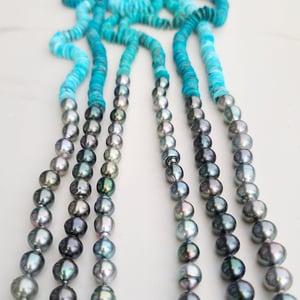 Multi Color Tahitian Pearl & Turquoise Helix Necklace 