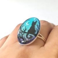 Image 3 of Starry Night Cat Resin Statement Ring