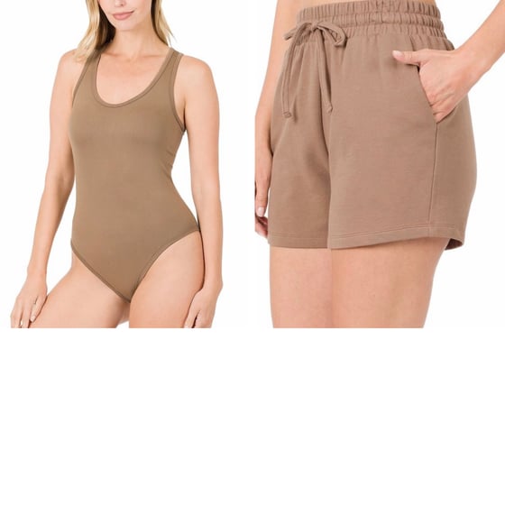 Image of Jogger Shorts & Bodysuit Set (mocha)