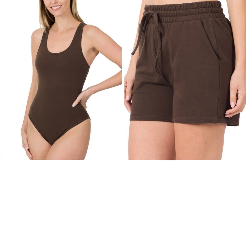 Image of Jogger Shorts & Bodysuit Set (brown) 