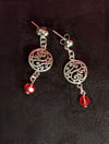 Swirly Circle Red Beaded Earrings 