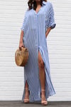 NADIA - Sky Blue/White Striped Maxi Dress