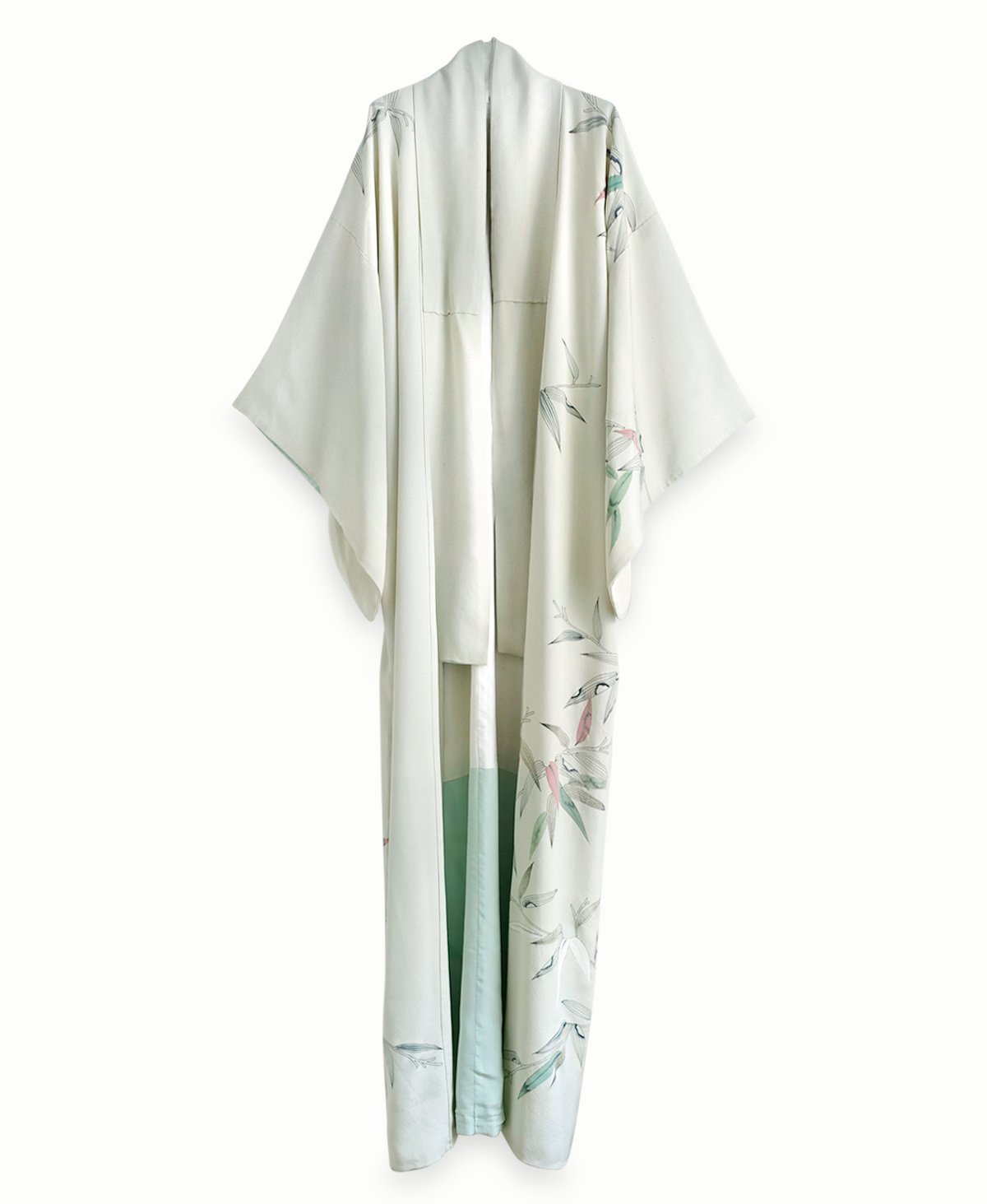 Image of Silkekimono - lys mintfarvet med bambusblade