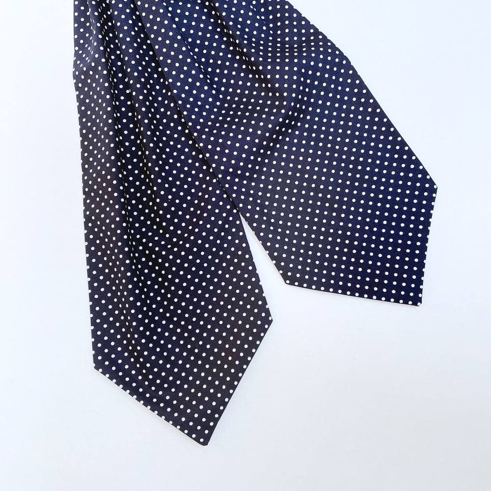 Image of Gent’s Navy and White Polka Dot Cravat and Pocket Square