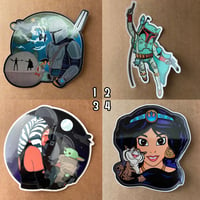 50% off Stickers! Only $2.50 Each!! Mando, Boba time, Ahsoka trio, Jasmine!