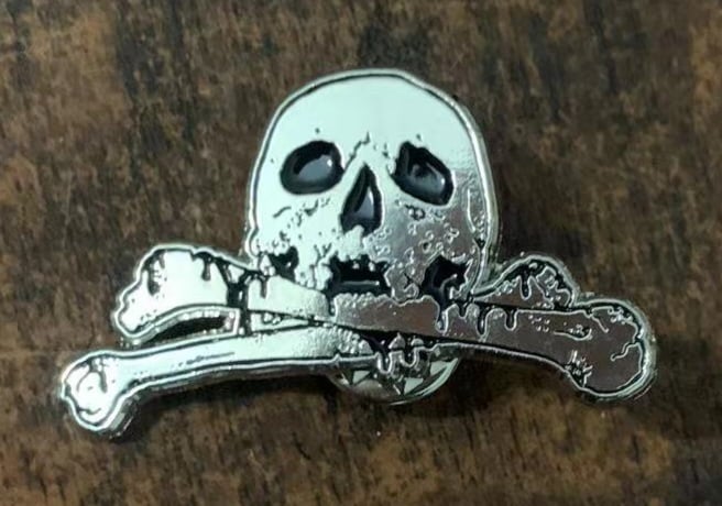 Image of Mortem Cultus limited edition shaped enamel pin 