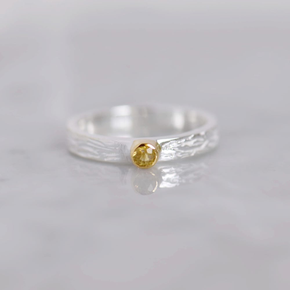 Image of Yellow Sapphire 18k gold plated x silver flat band ring