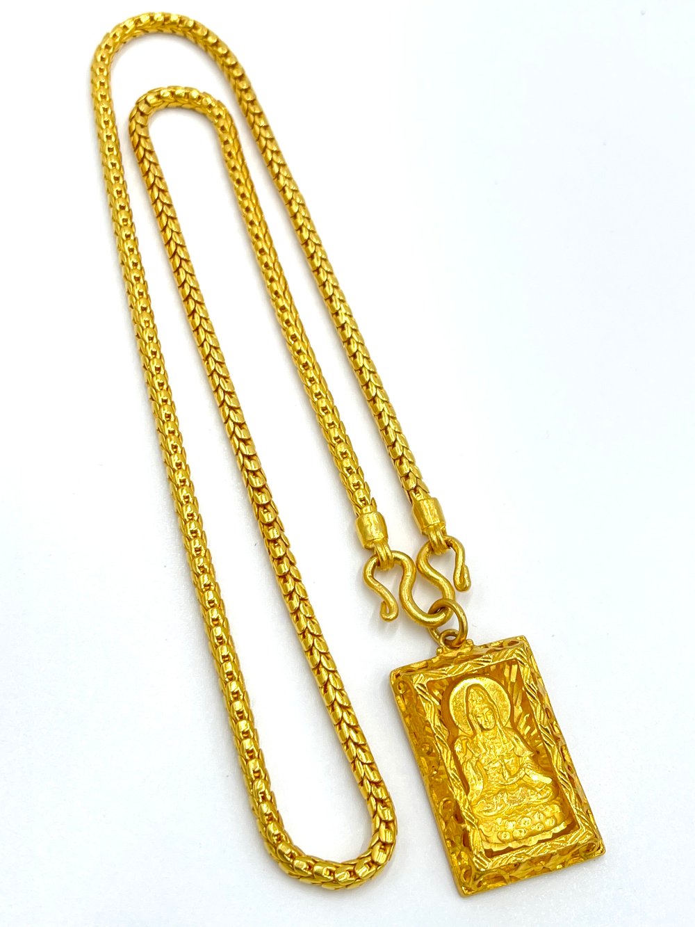 24K Square Buddha on 24k Baht Chain