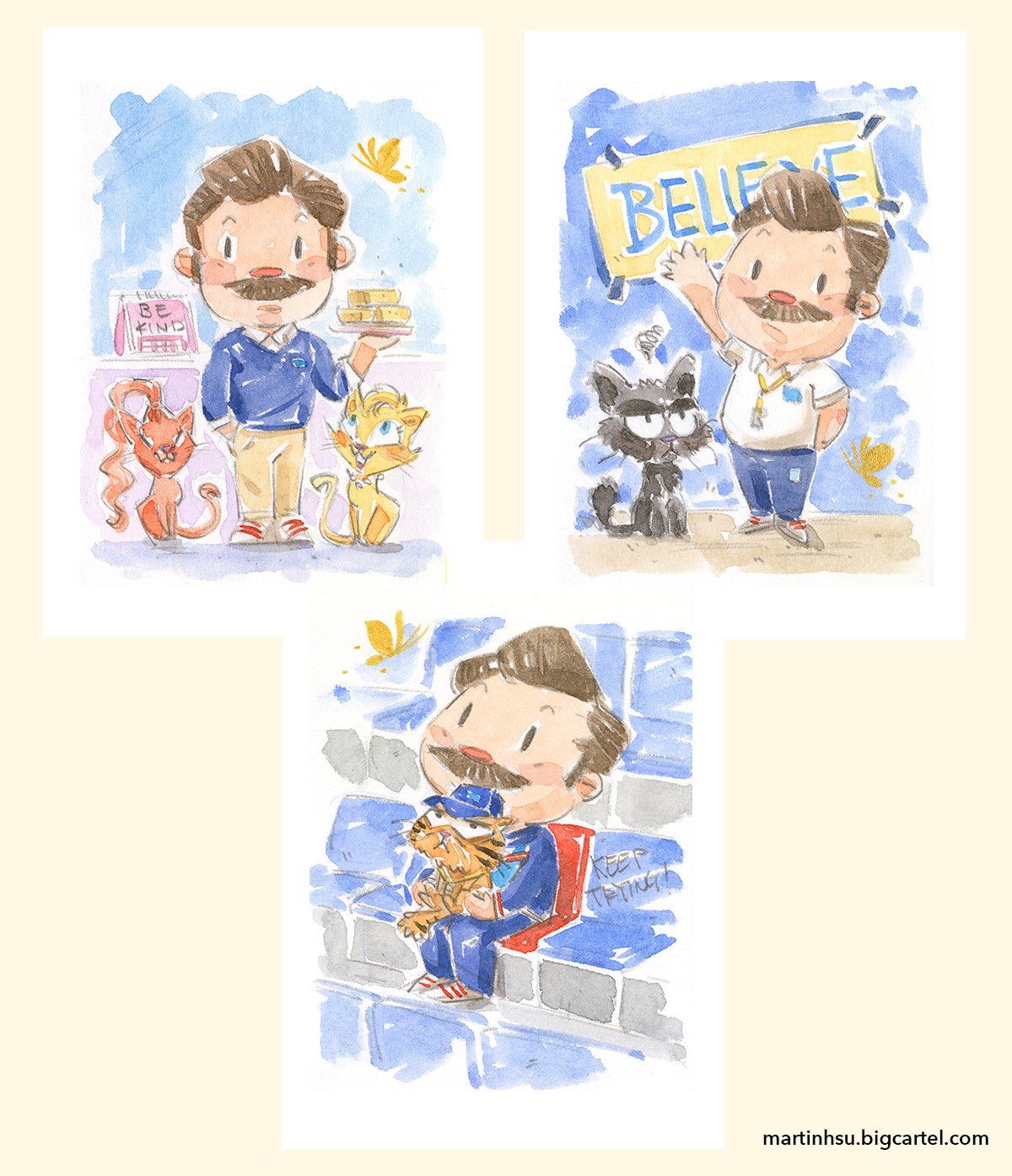 Ted Lasso and Cats | 3-Pack 5 x 7" Prints 