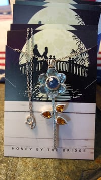 Sterling Silver Flower Pendant with Kyanite and Citrine Gemstones