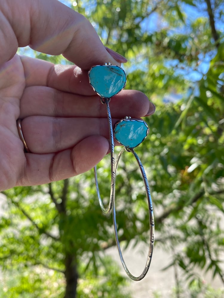 Image of Kingman Turquoise + Sterling Silver Hoops