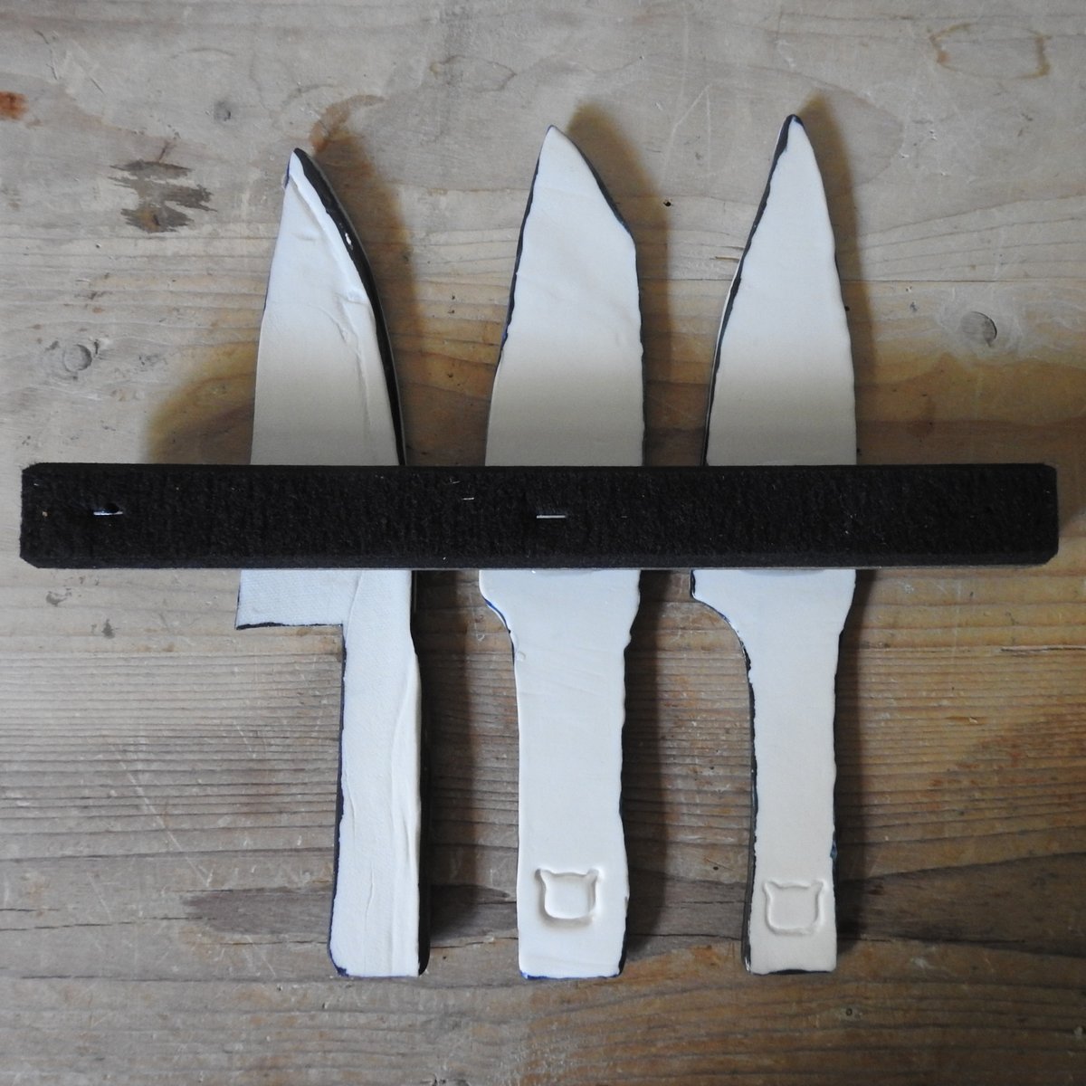 Image of three knife rack - walnut veneer