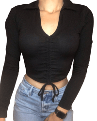 Image 2 of Collar Rib Crop Top