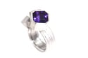 Silver strata ring set with Amethyst, interlaced with cubes