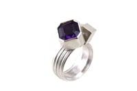 Image 3 of Silver strata ring set with Amethyst, interlaced with cubes