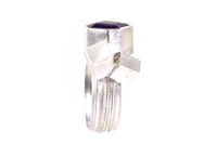 Image 4 of Silver strata ring set with Amethyst, interlaced with cubes