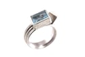Strata ring, aquamarine in silver interlaced with cube