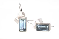Image 1 of Aquamarine drop earrings set in sterling silver drop studs with 6mm cubes