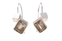 Image 1 of Rutilated quartz drop earrings set in sterling silver drop studs with a 6mm cube