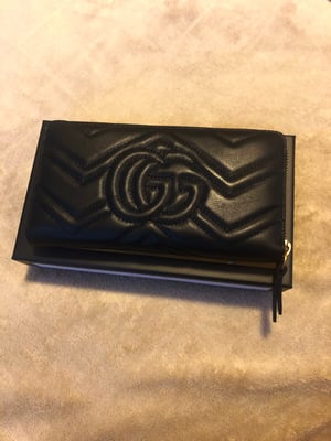 Image of Auth Gucci GG Black Marmont Zip Wallet 