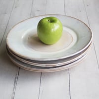 Image 1 of Rustic White and Ocher Stoneware Dinnerware Set of Four Dinner Plates Ready to Ship