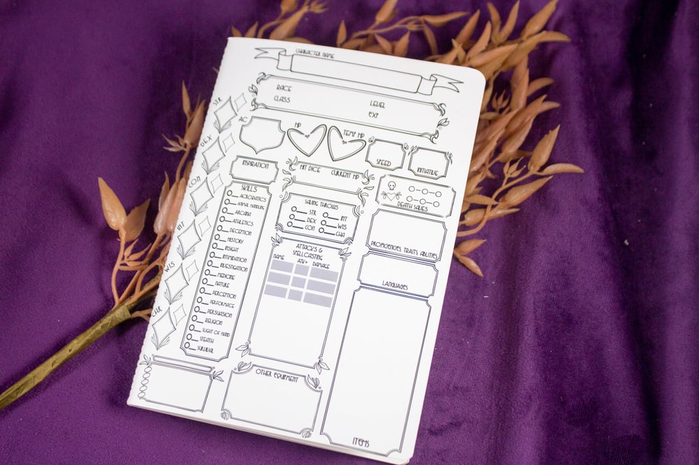 Image of PREORDER: DND CHARACTER SHEET NOTEBOOK Dotted Pages Soft Cover