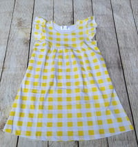 Image 2 of Yellow Gingham Pearl or Short Sleeve Twirl Dress IN STOCK