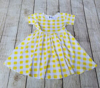 Image 4 of Yellow Gingham Pearl or Short Sleeve Twirl Dress IN STOCK