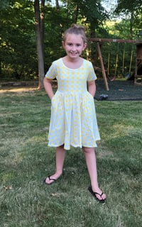 Image 5 of Yellow Gingham Pearl or Short Sleeve Twirl Dress IN STOCK